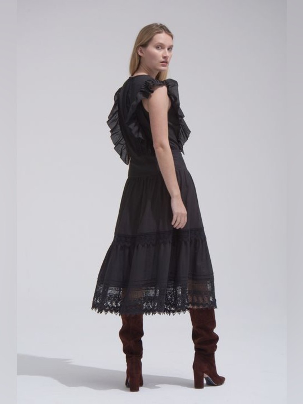 St. Roche Lux Lace Tiered Midi Dress NWT Size 2 Cotragecore Boho Romantic
